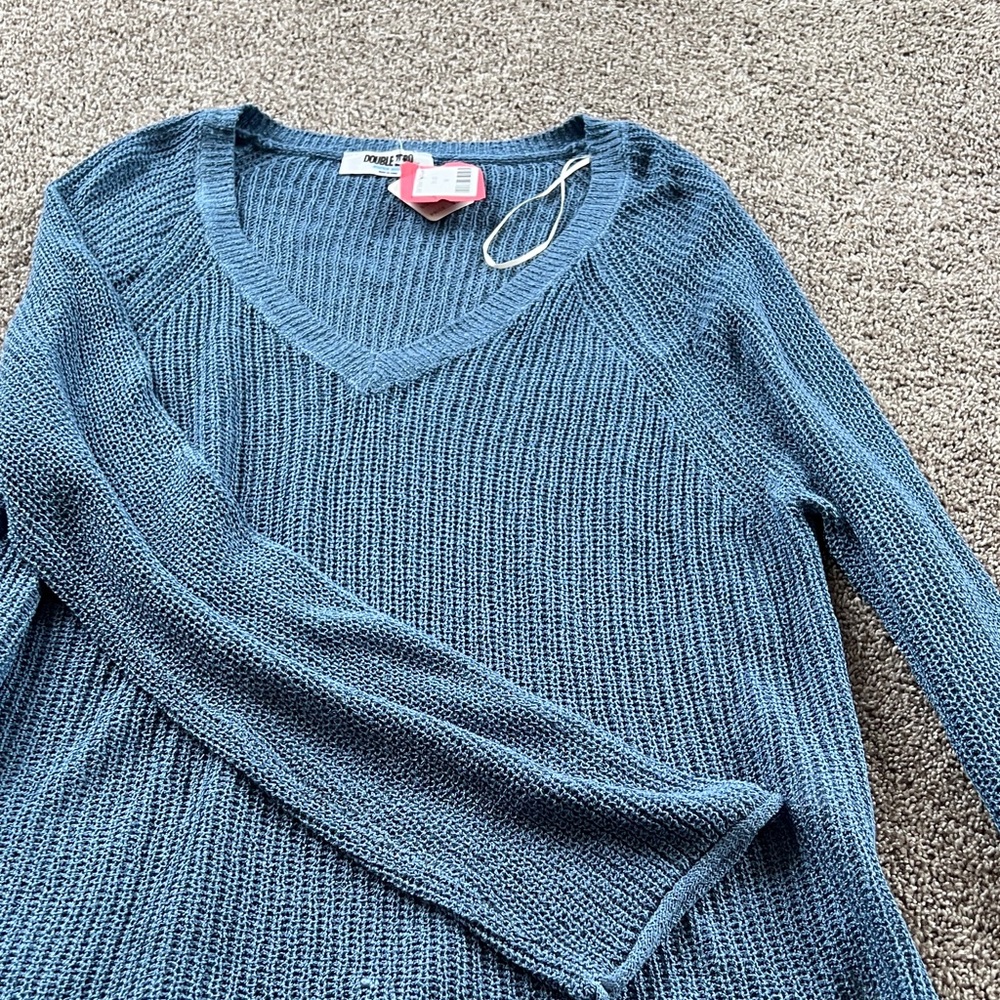 Double Zero Ribbed V-Neck Pullover - Blue - Picture 3 of 4